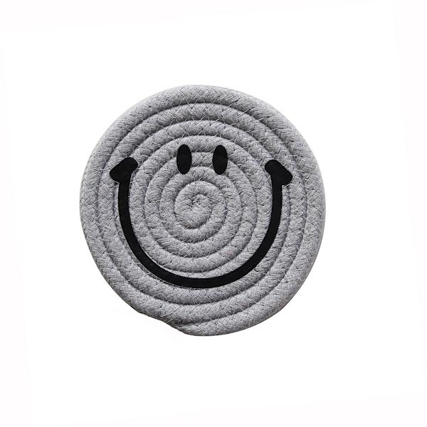 2 delar Expression bordstabletter, bordsmatta i vävd bomullsrep, skålmatta, enkla underlägg, leende värmeisoleringsdynor (grå, 12 cm, 0,04 kg),