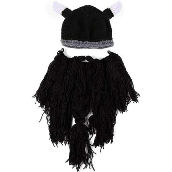 Hornlue for voksne med skjegg - Viking Plunderer-skjegghatt, Crazy Ski Cap, Winter Warm Christmas Hat Barbarian Vagabond Cosp