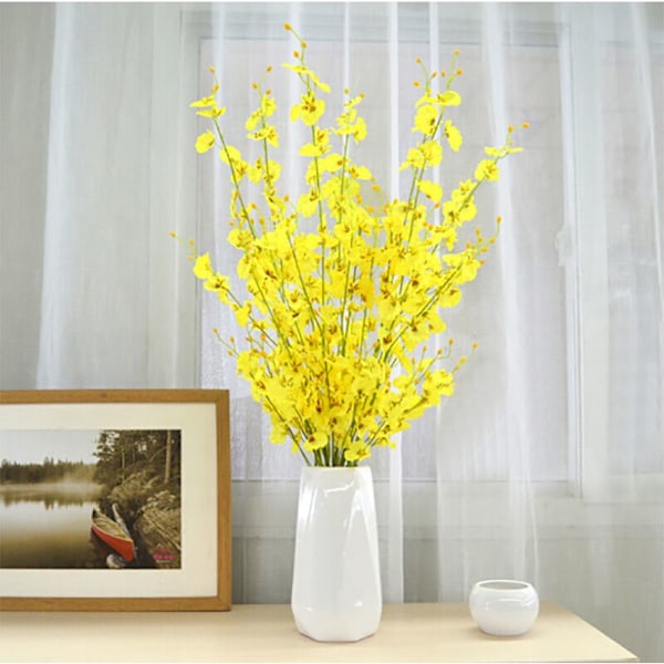 6stk lang gul gren ornament vårblomst simulering blomst dans orkide plast tørket blomst silke blomst simulering blomst,