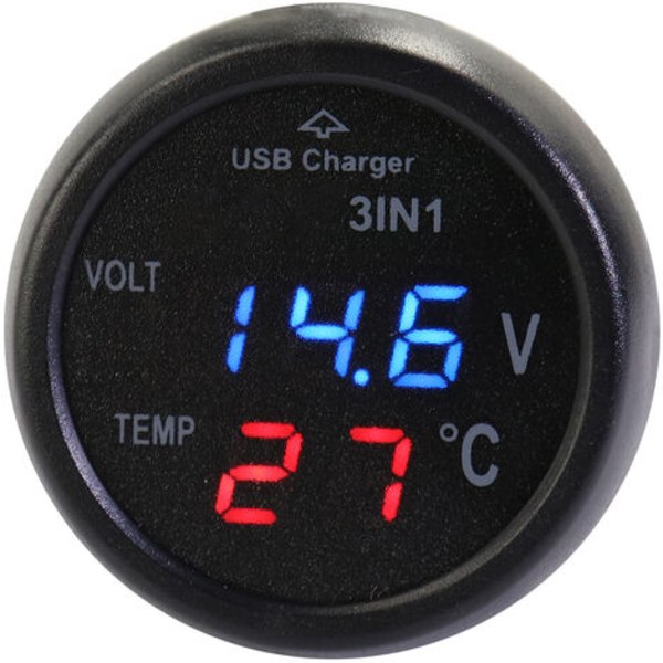 B7006BL-QC tre-i-ett multifunktionell bilvoltmetertermometer