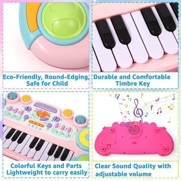 [HT]Leketøyspiano - Musikalsk keyboard for barn - 24 tangenter - 6 lyder - Multifunksjonell