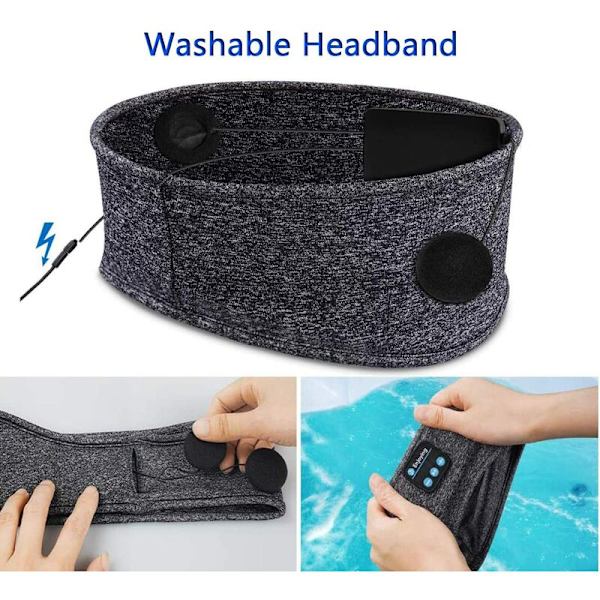 Hamp Grey Sleep Headphones Bluetooth Sports Pannband Inbyggd musikögonmask