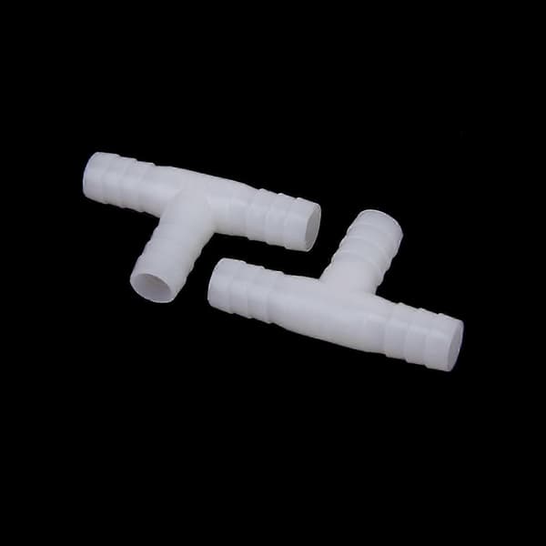 6 stk. 12 mm plast lige T-stykke konnektor modhage rørfitting luft-/vandslange samler White