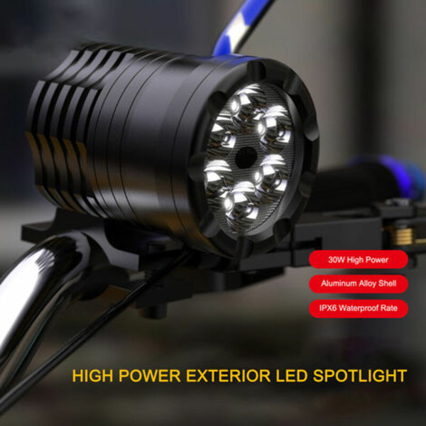 30W Vandtæt LED Spotlight Kørelampe Super Bright Aluminiumslegering til Scooter Motorcykel Bil Universal - Sort