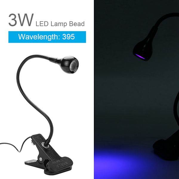 USB 3W UV-limlampe med klemme og switch - Ultraviolet LED lilla lys til reparation af telefoner