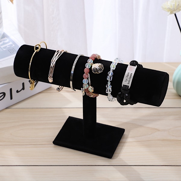 Stilfuldt og enkelt smykke display stativ til armbånd og scrunchies - ideelt til hjemmet eller butikkens udstillinger - enkelt række design i sort Single row