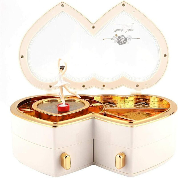 Home Suuri Double Heart Dancing Girl Music Box (valkoinen) kodin ja puutarhan sisustamiseen
