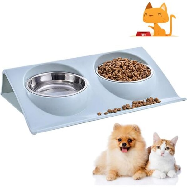 Katteskål, kjæledyrskåler, hundekatteskål, dobbelskål for katt og hund, matskål for hundedyr, sklisikre katteskål i rustfritt stål (