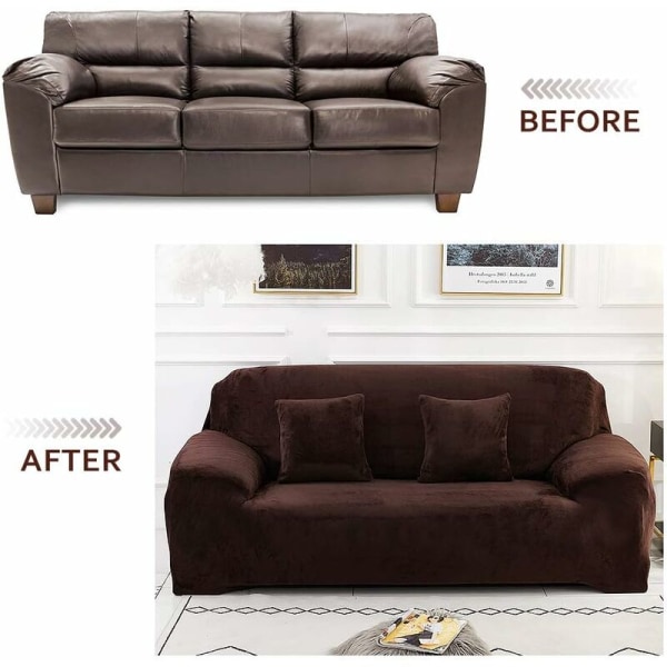 Skridsikkert fortykket plys altomfattende sofabetræk (brunt dobbeltsæde 145-185 cm), til beskyttelse af indendørs og udendørs møbler