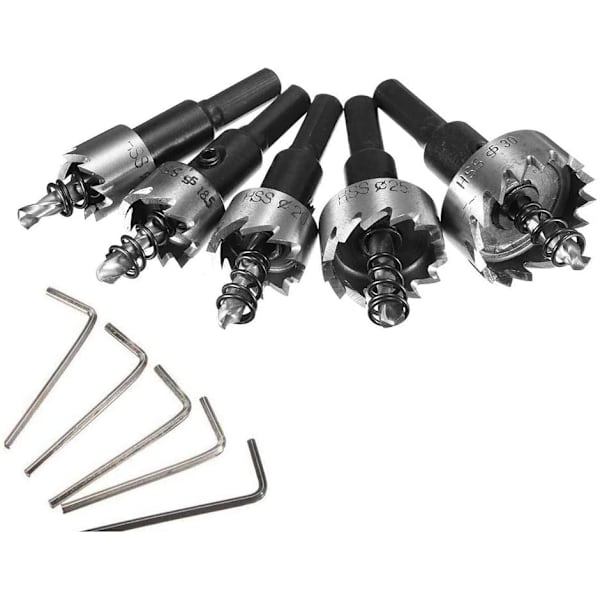 Hulsave bor, 5 stk. 12-30 mm HSS hårdmetal forsænke bit sæt til boring Sav metalbearbejdning skære hulåbner