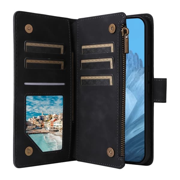 Google Pixel 9a Zipper PU-Läder Plånboksfodral - Svart Svart black