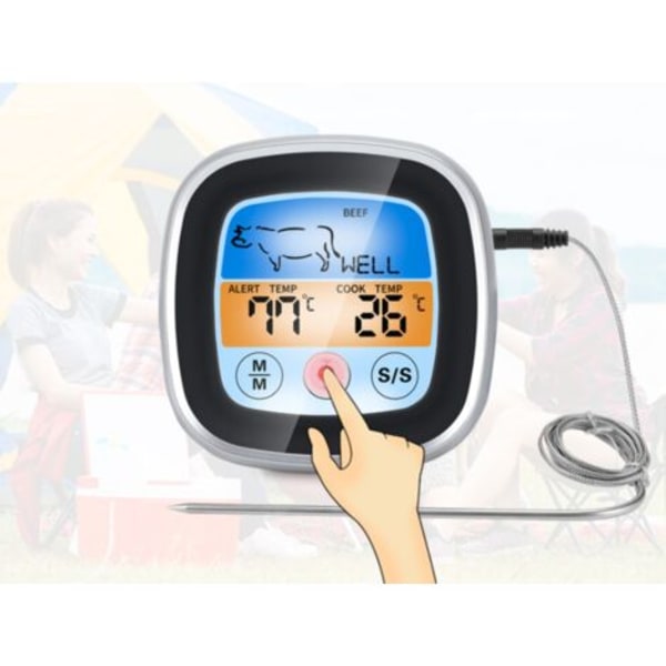 Digitalt kjøtttermometer, grilltermometer med LCD-skjerm, kjøkkentimer, brukes til grilling, stekeovn, BBQ, matlaging, røyker