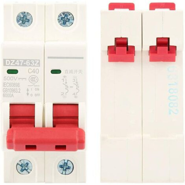 Miniatureafbrydere 2P 40A DC 500V Fotovoltaisk miniafbryder MCB Sikkerhedsafbryder DZ47-63Z-2P Elect