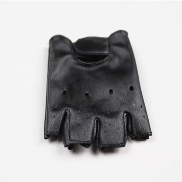 Läder Fingerless Handskar Half Finger Sport Handskar För Pojkar Flickor Utomhus Ridning Fiske Skridsko Jakt Klättring 1 par (svart)(1 par