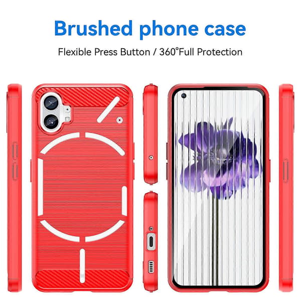 För Nothing Phone 1 Borstad Textur Kolfiber TPU Telefonfodral Red