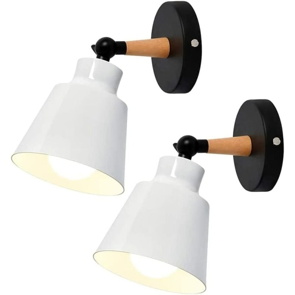 Set med 2 vintage industriella vita vägglampor, små vägglampor, E27 metall justerbara, inomhus vägglampor för sovrum