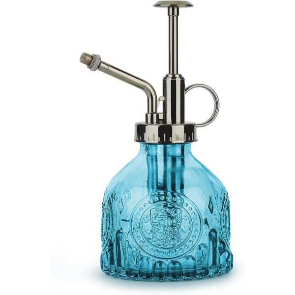 Europeisk handpressad vintage präglad vattenkanna av glas (blå),
