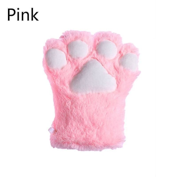 Kvinder Bear Plys Cat Paw Claw Handsker Vinter imiteret Fur Fingerless Vanter Handsker Pink