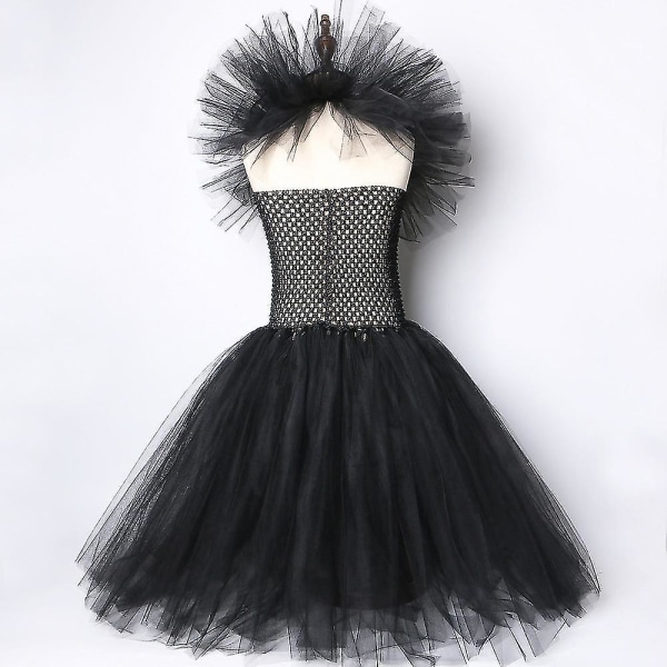 halloween barn flicka svart klänning klänning djävul cosplay Dress horn wings 8-9 Years