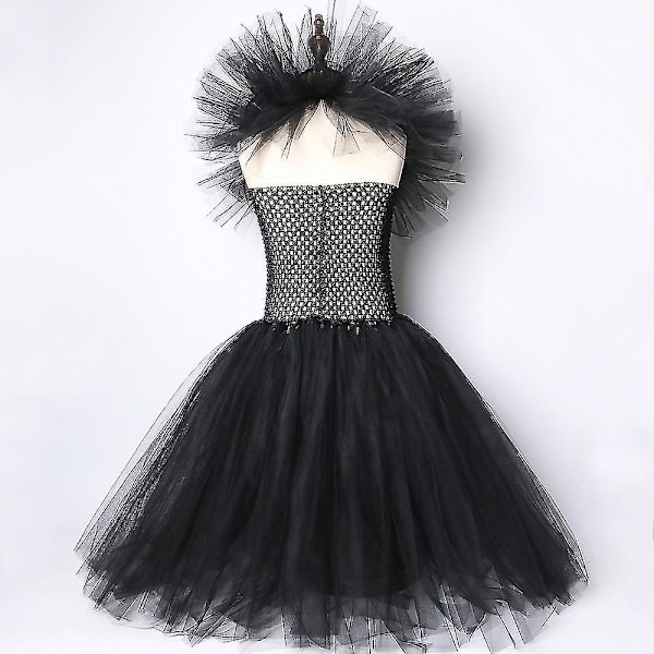 halloween barn flicka svart klänning klänning djävul cosplay Dress with horns 8-9 Years
