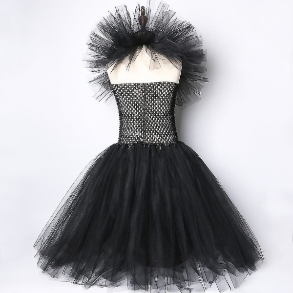 halloween barn jente svart kjole kjole djevelen cosplay Dress with horns 10-12 Years