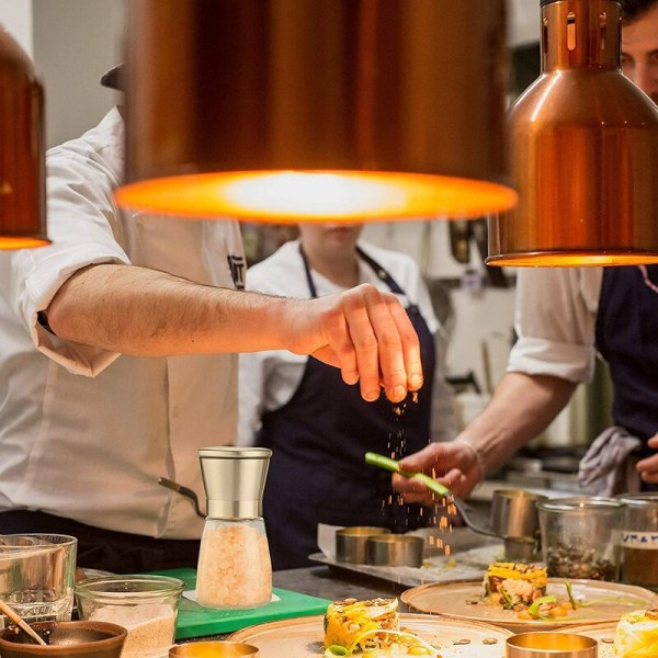 Pepper- og saltkverner, pepper- og saltristesett, kverner i børstet rustfritt stål og glass, justerbar keramisk kvern