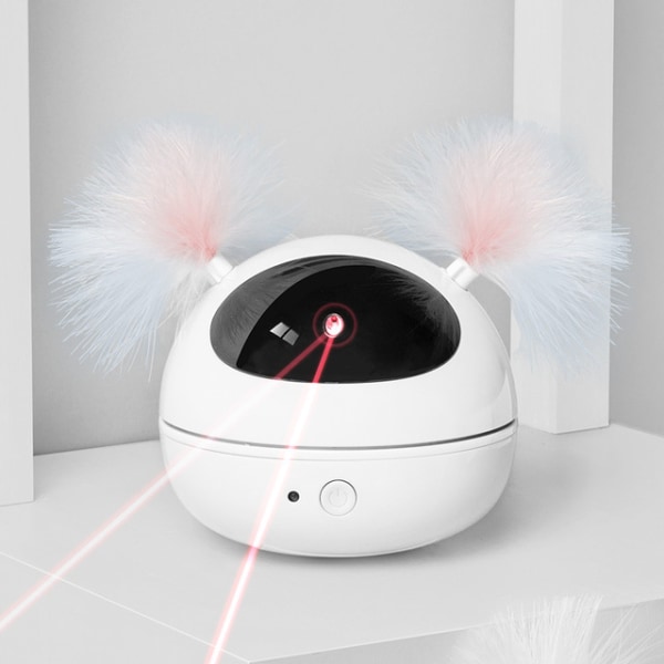 Interaktiv kattleksak 360 graders automatisk roterande LED-ljus Jagar kattbollfjäder Rolig kattpinne，batterityp, vit
