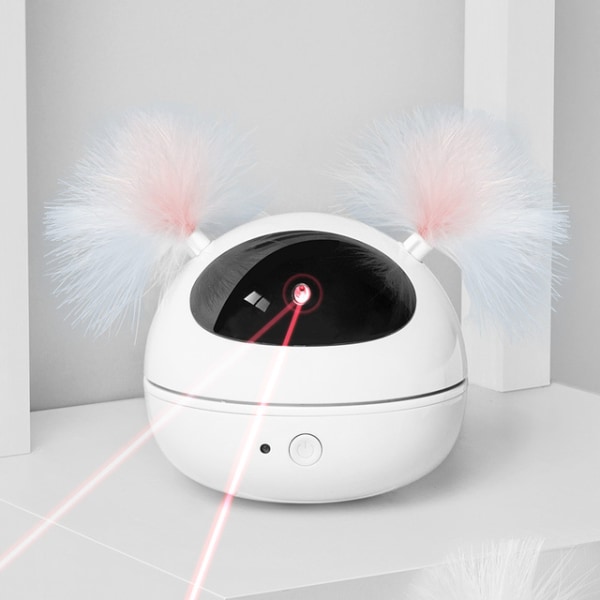 Interaktivt kattelegetøj 360 graders automatisk roterende LED-lys jager katteboldfjer Funny Cat Stick，Batteritype, hvid