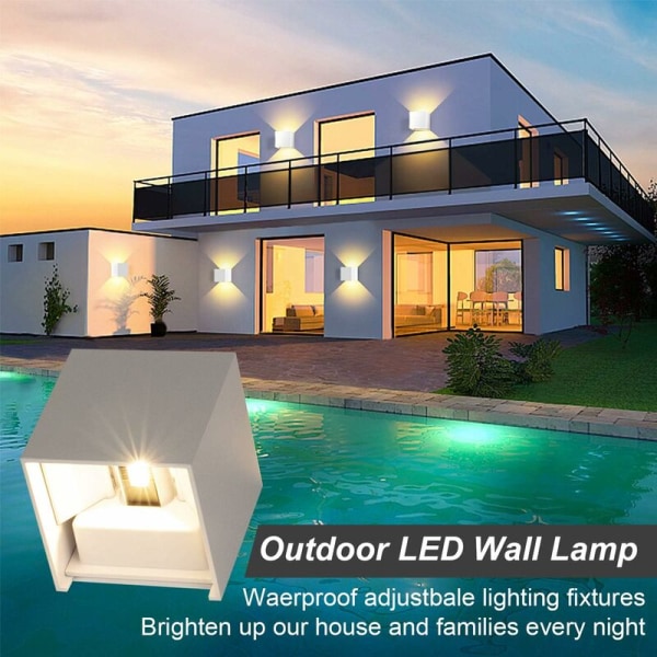 vanntett vegglampe BD80 hvit 12W vanntett justerbar utendørs LED bakgrunnsvegglampe, egnet for opphold