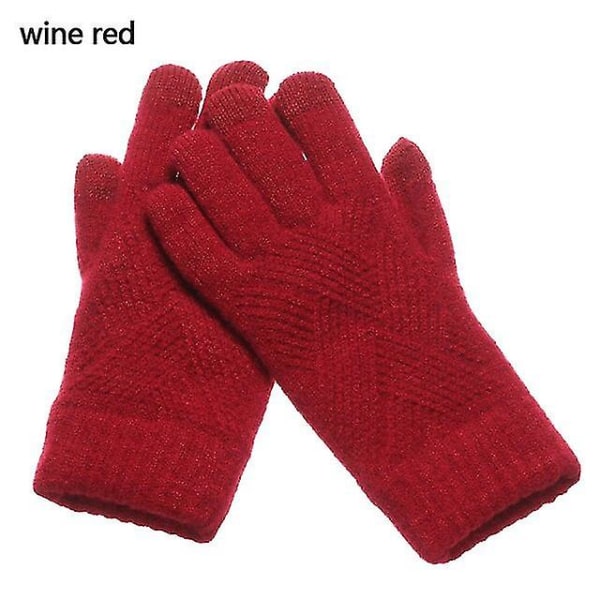 Vinter Varm Stickad Full Finger Touch Screen Vantar Ull Vinter Varm Tjock Varm Kvinnor Cykling Körhandskar wine red