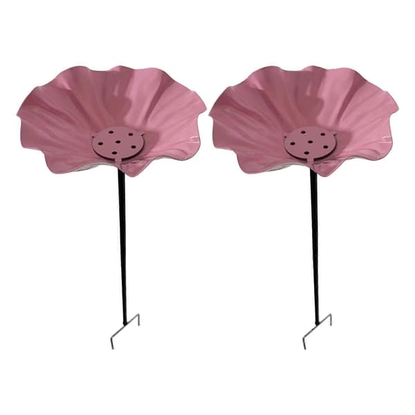 Håndlavet fuglebad og foderbræt i jern, rustbestandigt, blomsterformet fuglefoderbræt, havefuglebadskåle til udendørs brug, pink Pink