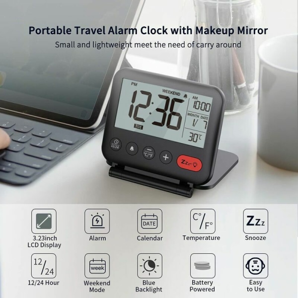 Minimalistisk bärbar elektronisk väckarklocka Reseklocka Reseväckarklocka Mini bärbar LCD digital klocka