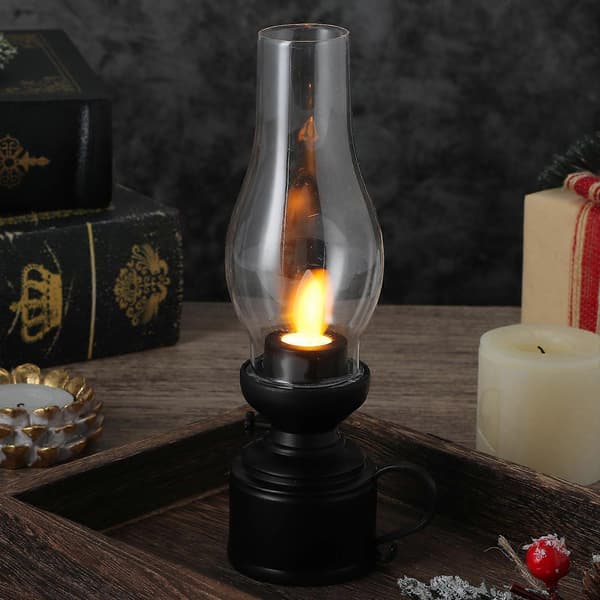 Flammeløs LED parafinlampe i plast, retro oljelampe dekorasjon