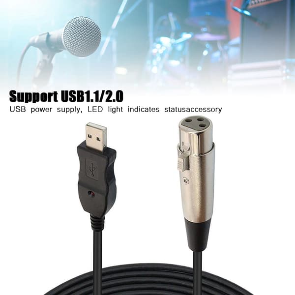 Mikrofon Link Adapter Kabel XLR Hun til USB MIC Link Sort Kabelledning
