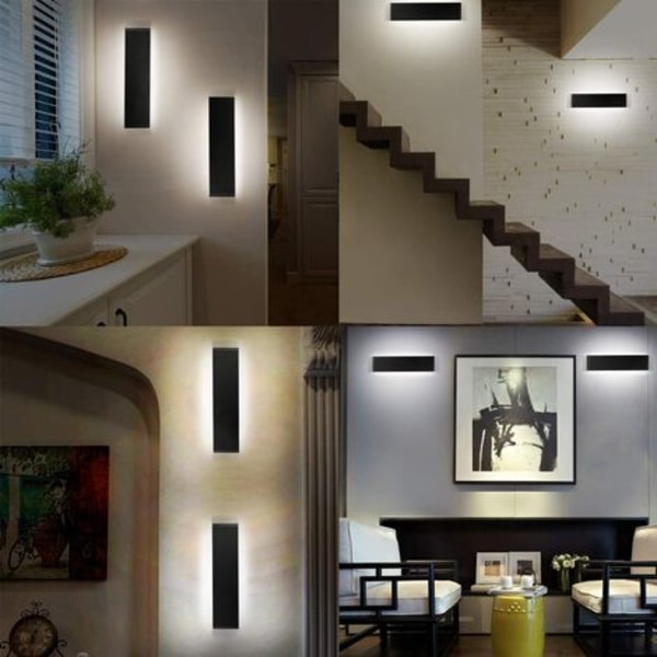 Indendørs væglampe, 36 cm 2-pak 12W LED-væglampe 6000K øjenbeskyttelse Enkel og moderne til soveværelse, stue, køkken, D
