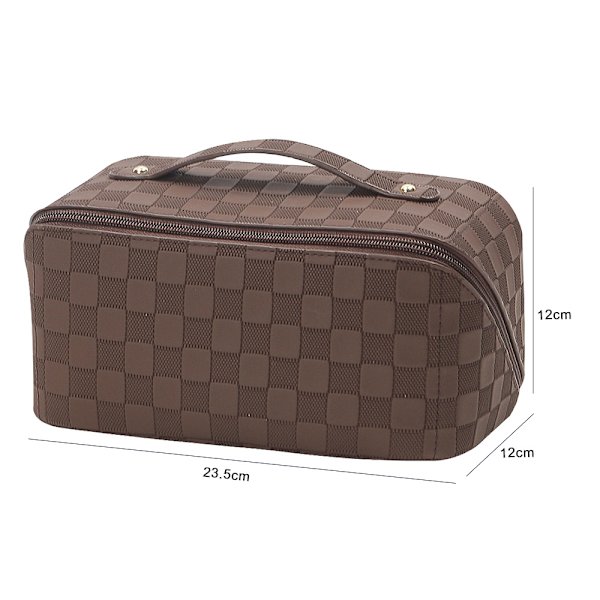 Stor kapacitet resor kosmetisk väska Makeup väska PU Läder Travel dark brown