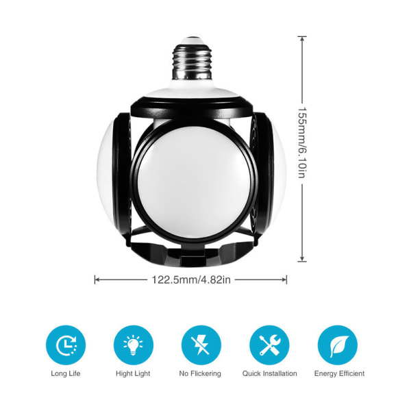 2 stk 60W foldefodboldform Garagelys LED Garagelys Transformable, til stue, entre, soveværelse mv.