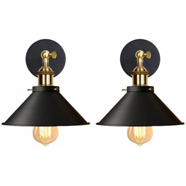 Sæt med 2 industriel væglampe Edison-stil loftslampe Metal retro loftlampe med 180 graders rotation - 22 cm, sort