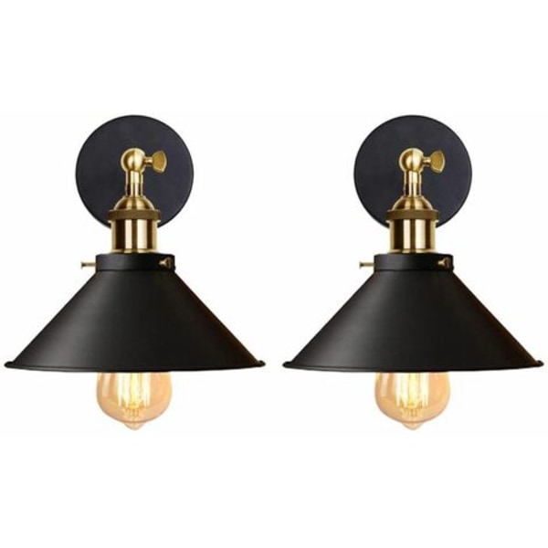 Sett med 2 industriell vegglampe Edison-stil taklampe metall retro taklampe med 180 graders rotasjon - 22 cm, svart