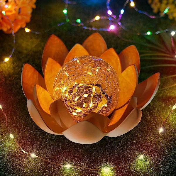 Gylne gule kronblader varme gule lys lampe perler solcellelampe kreativ crack ball gylden lotus begravet lampe lotus form, f