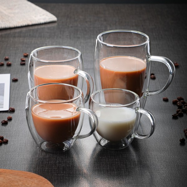 Med håndtak dobbel glass kaffekopp varmebestandig kreativ isolasjon vannkopp kald drikke melkekopp juice kopp (350 ml)