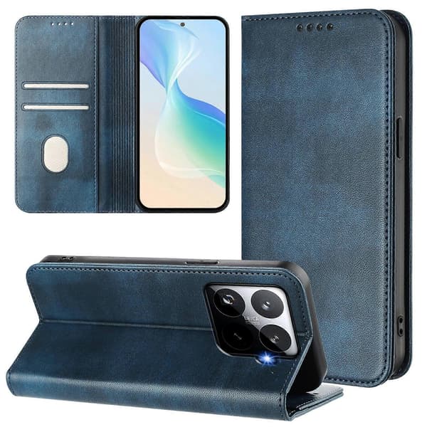 [HT] För Xiaomi 15T Pro Plånboksfodral Retro Textur Läder Telefonfodral Blue