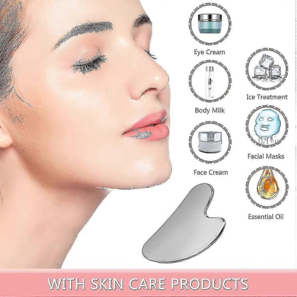Gua Sha, Premium Gua Sha-sten i rustfrit stål, opgraderet Guasha til ansigtet, Guasha i rustfrit stål
