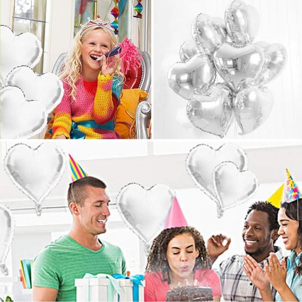 20 stk 18 tommer sølv hjerteballon, hjerte helium balloner, bryllup folie ballon, folie ballon, hjerte balloner (sølv)