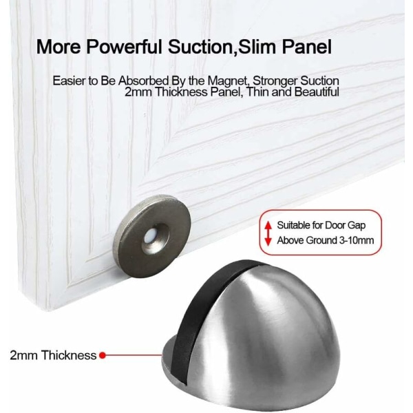 Magnetisk dørstopper Dørstopper i børstet metall med selvklebende Ikke nødvendig å bore med gummistøtfanger (sølv)