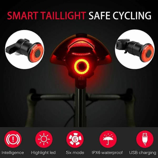 Vanntett LED Sykkelbaklys Bakbremsevarsellys Smart Sensor Sykkel MTB Lampe Tilbehør seatpost
