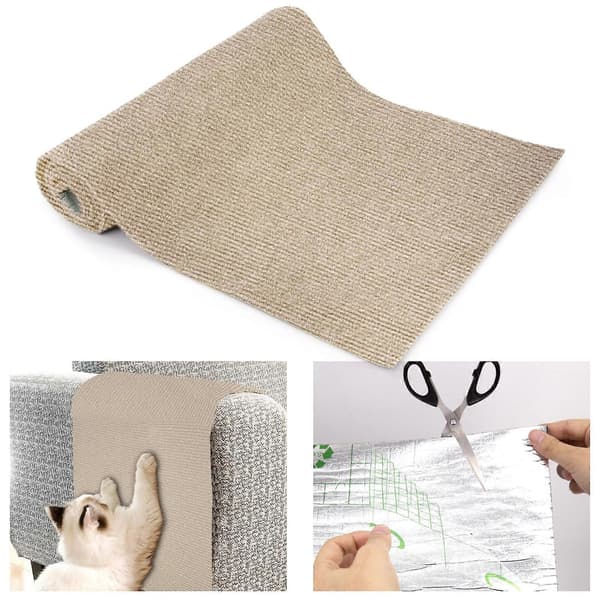 Katteskrapemåtte Møbelbeskyttelse, DIY Selvklæbende Skrabemåtte til Katte, Anti-Ridsebeskyttelse til Sofa, Væg Khaki_max Khaki