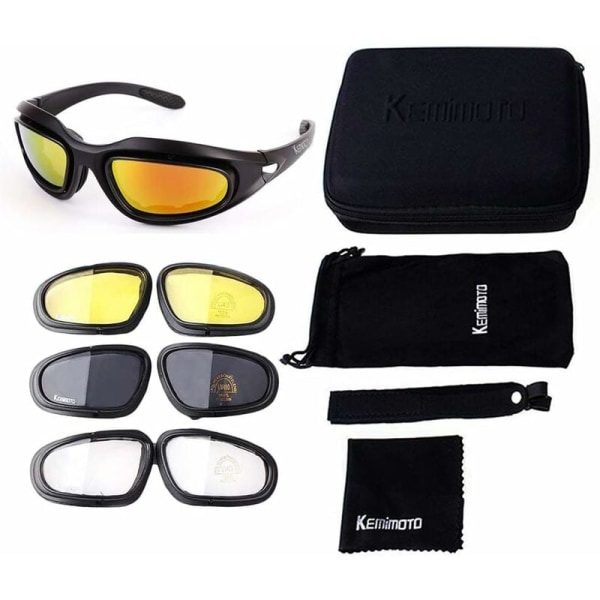 Motorcykelbrillesæt, polstret brillestel med 4 linsesæt til udendørs sport,