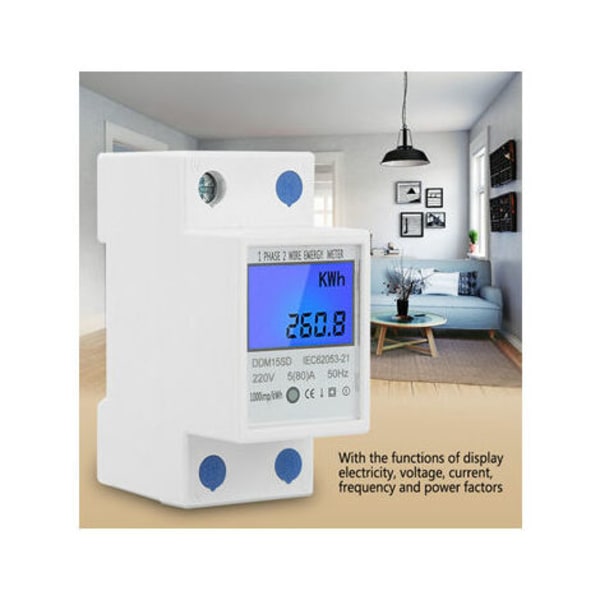 Strømmåler - DIN digital energimåler - 80 A - 220 V - DIN LCD - Mellom-/strømmåler - Forbruksmåler -