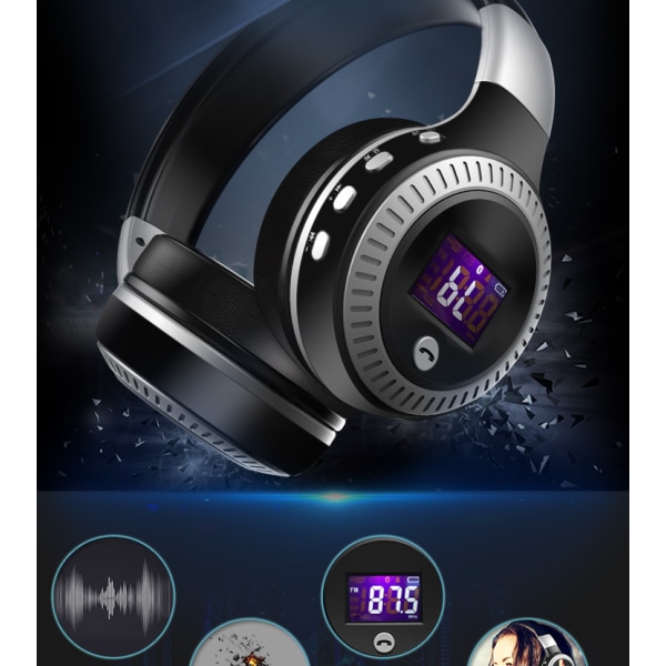 Huvudmonterat trådlöst bluetooth headset, kortdator mobiltelefon gaming headset (svart och silver),